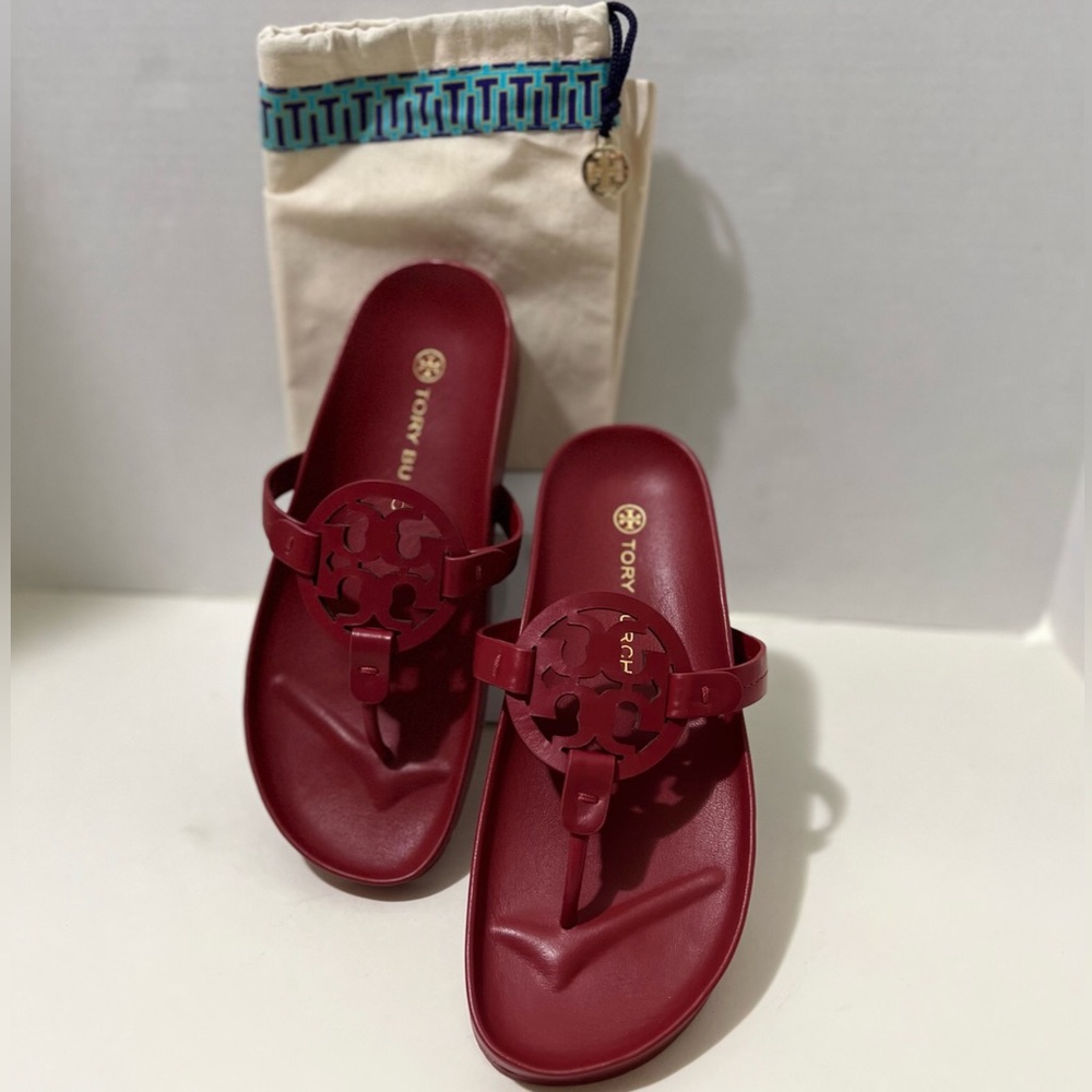 New Authentic Tory Burch Miller Cloud Sandal Size 7.5 in Red Leather